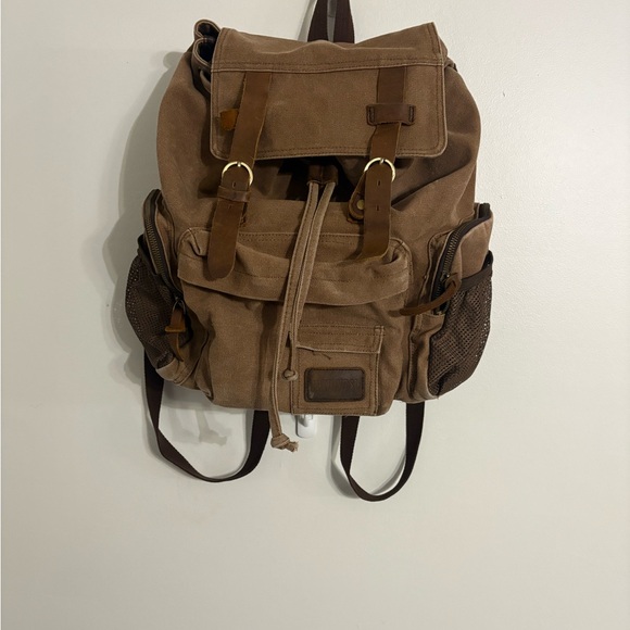 P.KU.VDSLBrown Canvas Backpack with Multiple Pockets VINTAGE